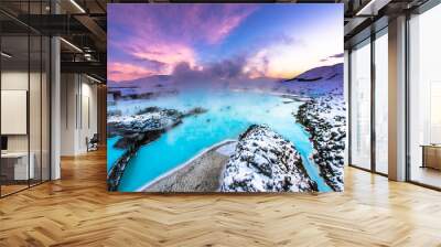 Beautiful landscape and sunset near Blue lagoon hot spring spa in Iceland  Wall mural